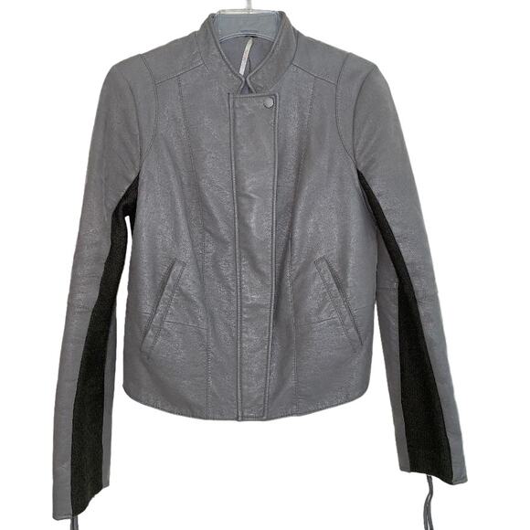Free People Cool & Clean Gray Vegan Faux‎ Suede Moto Jacket Chic Edgy Size 4 - Picture 5 of 7